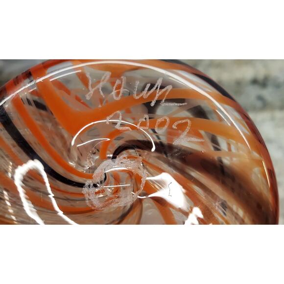 Peter Houk MIT Glass Lab Red & Black Swirl Design Vase 8" 2002 - Picture 5 of 16